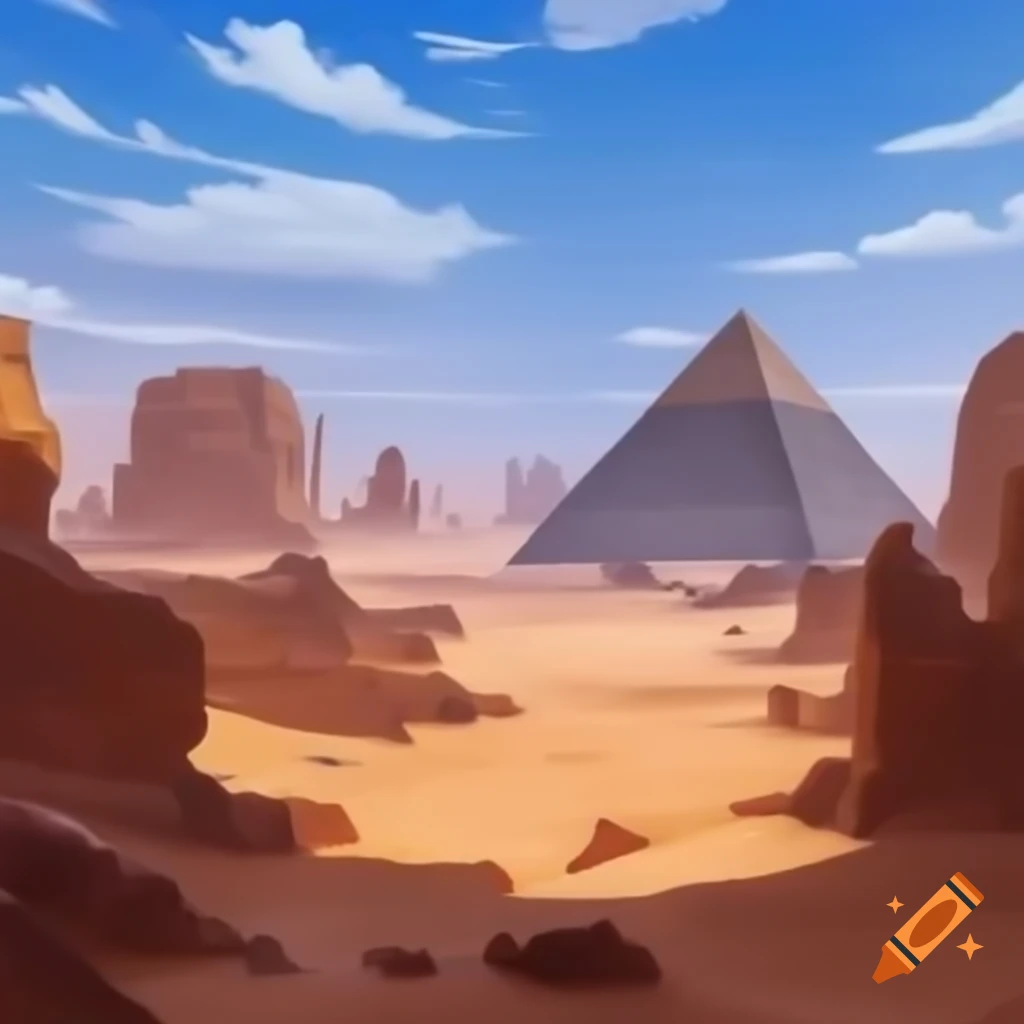 Cairo landscape in Overwatch art style featuring a pyramid and Sahara desert