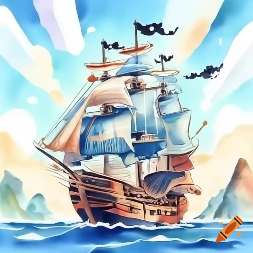 Futuristic pirate ship equipped with speakers instead of cannons
