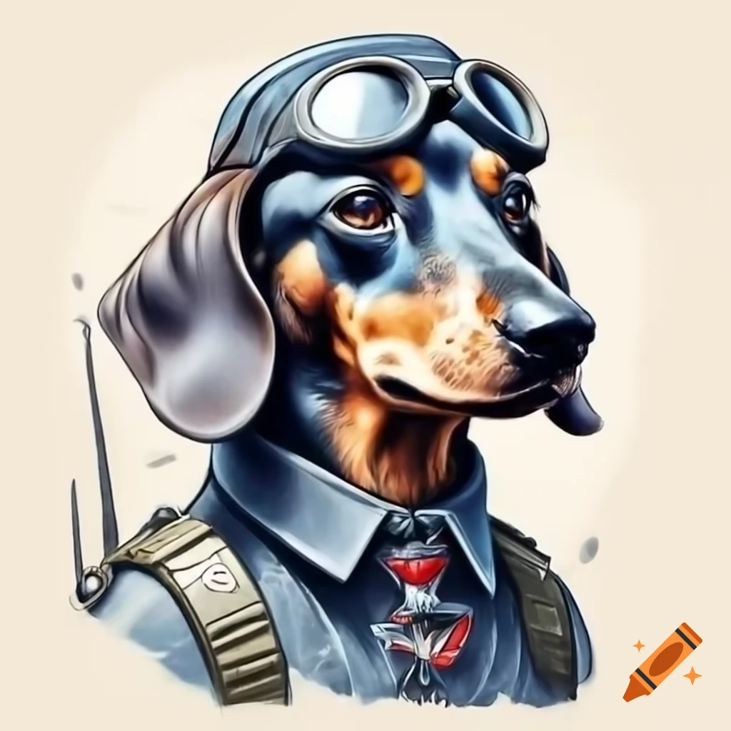 Pop art dachshund as British WWII fighter pilot