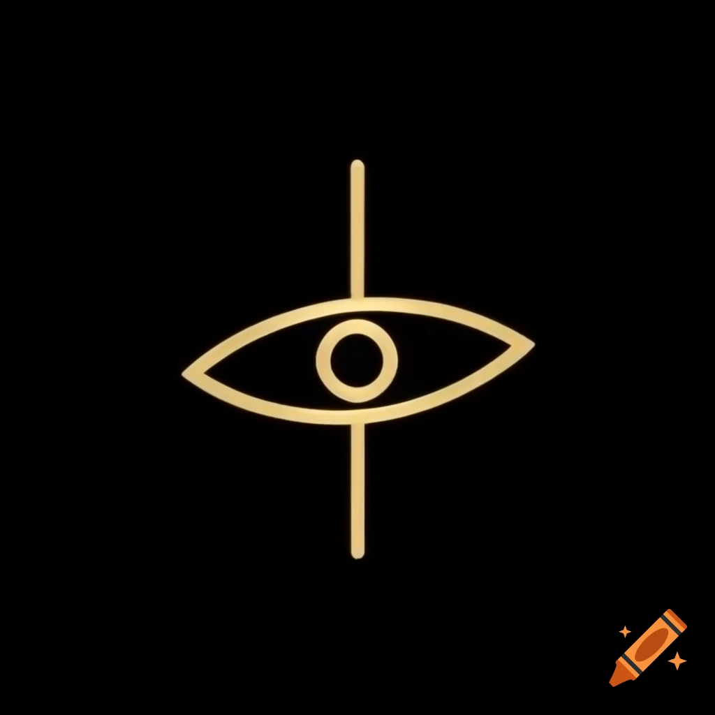 Crescent moon with eye symbol in gold on black background