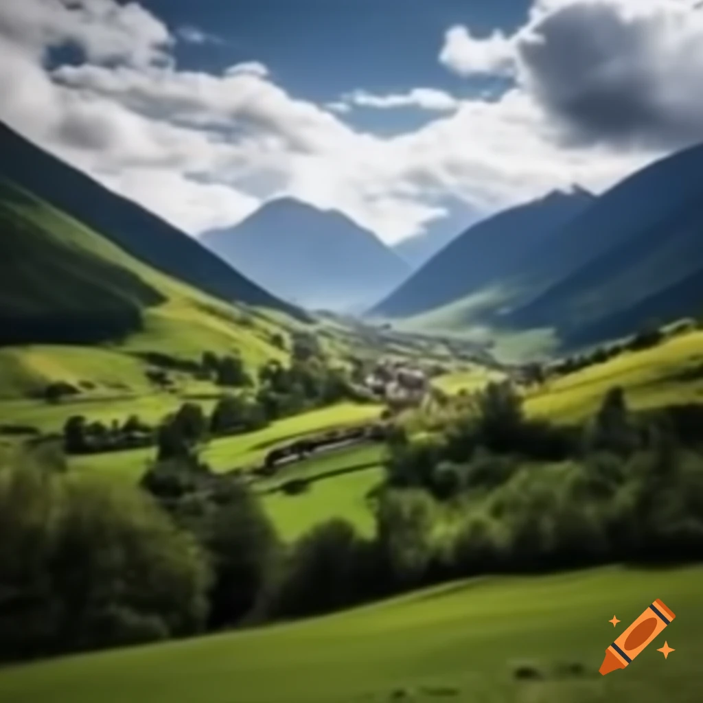 Landscape featuring mountains and a village