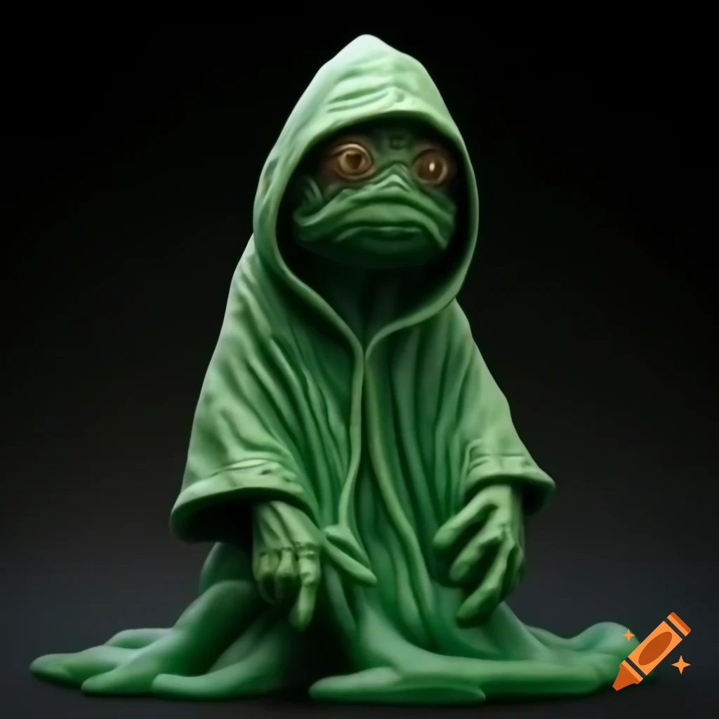 Highly detailed green hooded Celtic pattern cloak slime creature in full figure