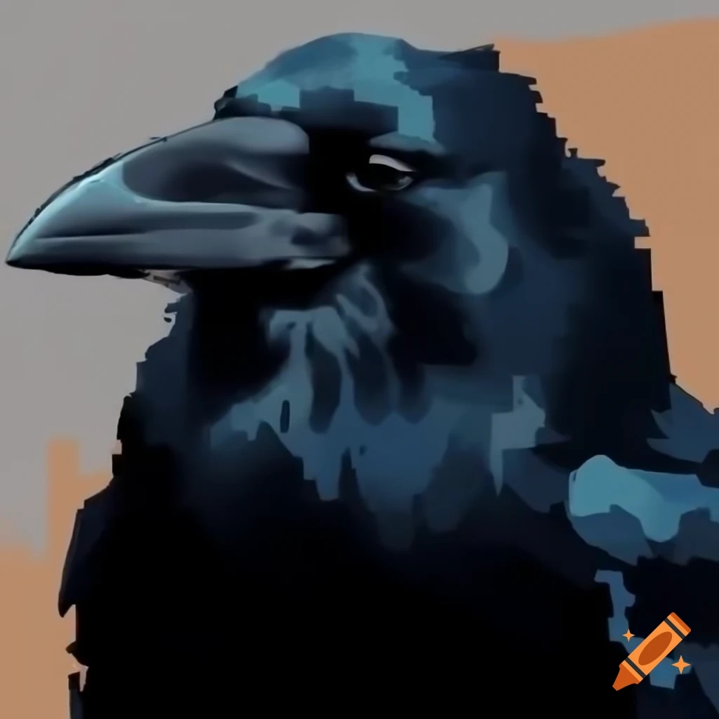 Close up portrait of a black raven in pixel art style