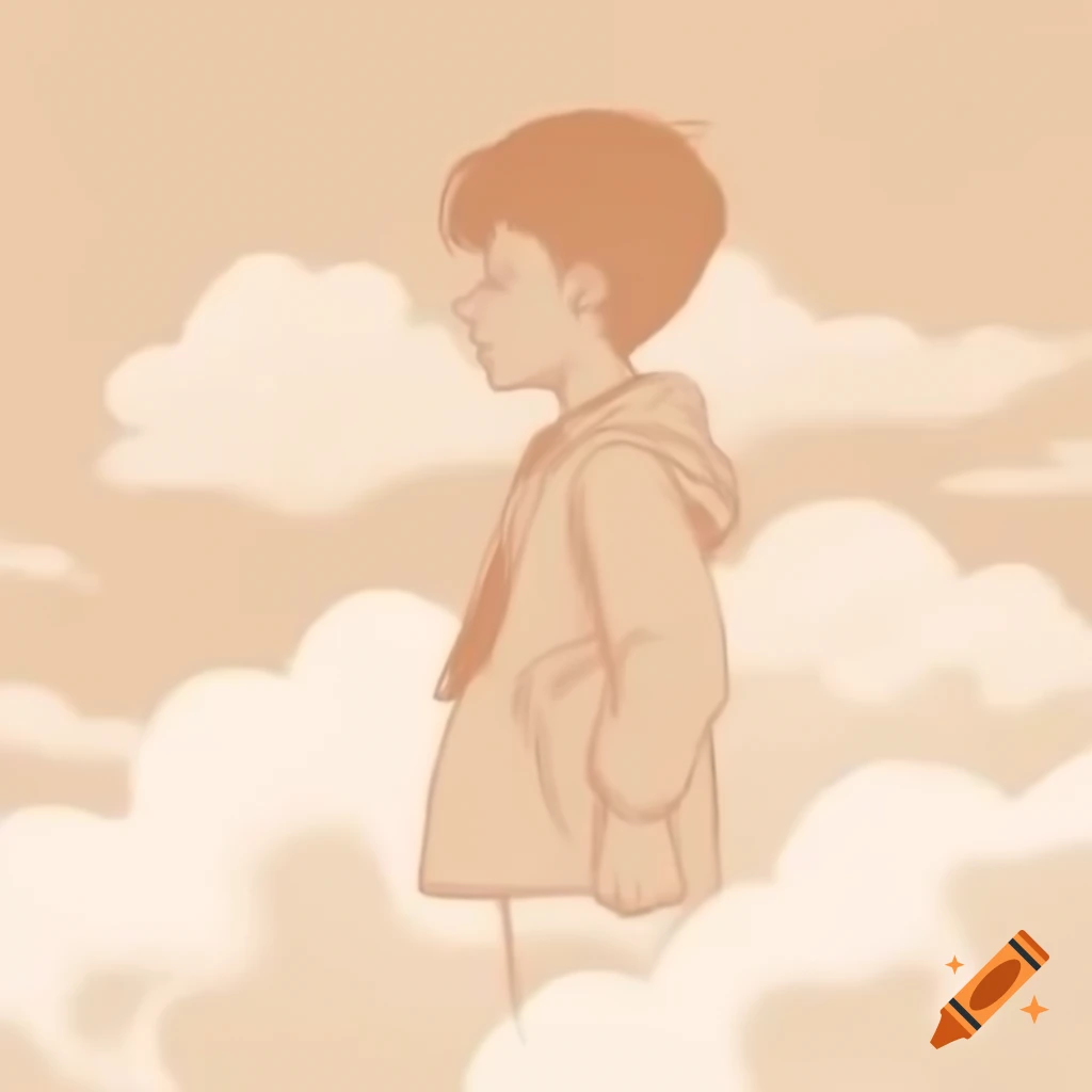 Rough Lofi sketch of a boy surrounded by clouds