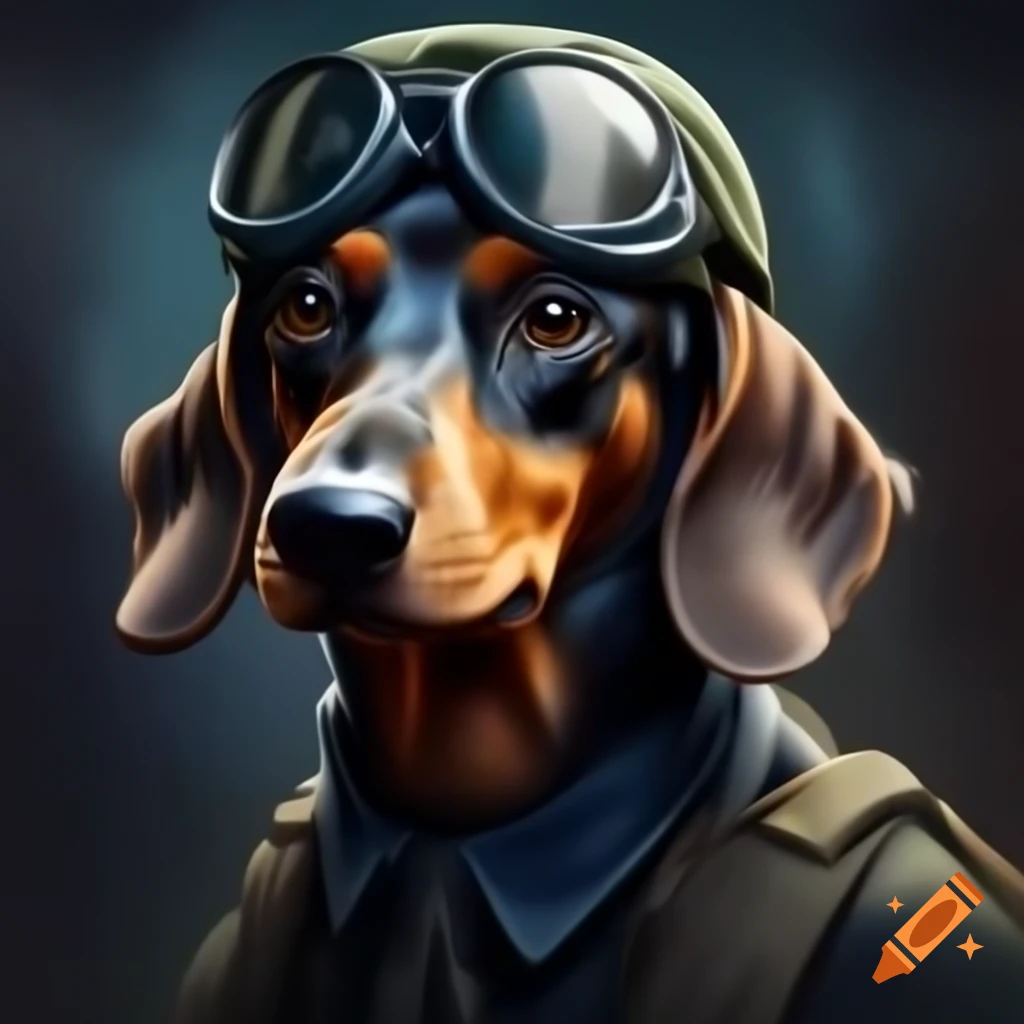 Dachshund painted as British WW II fighter pilot