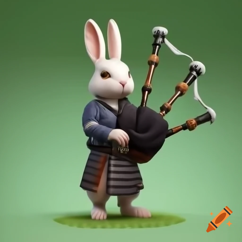 Harengon rabbitfolk playing bagpipes with blank background