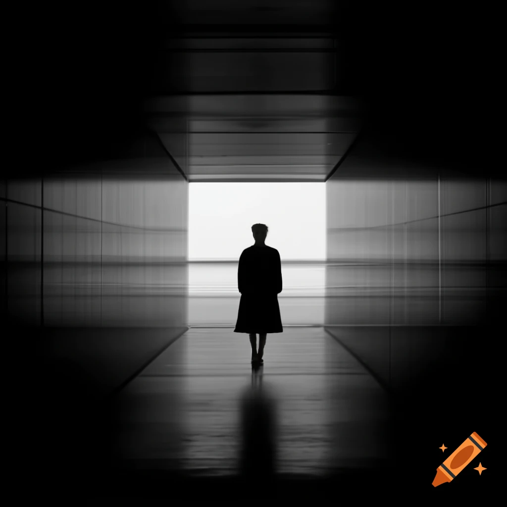 Abstract black silhouette in a liminal space