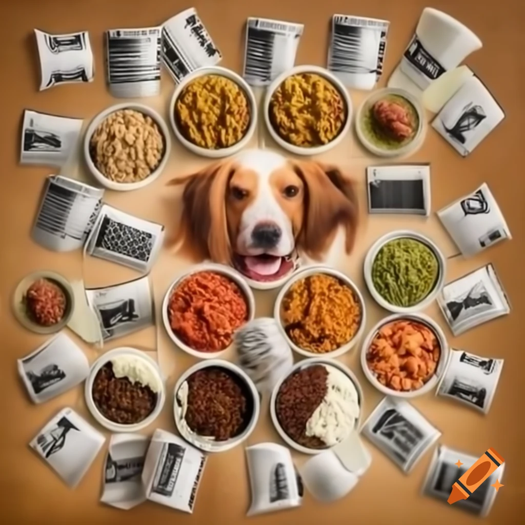Magazine ad design showcasing cans of dog food with Donald Trump's image