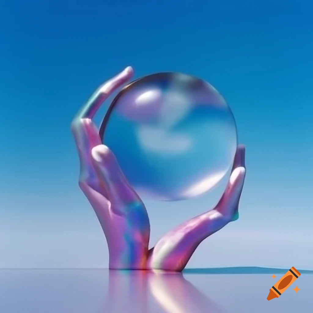 Iridescent statue in bright sky, pop surrealism style