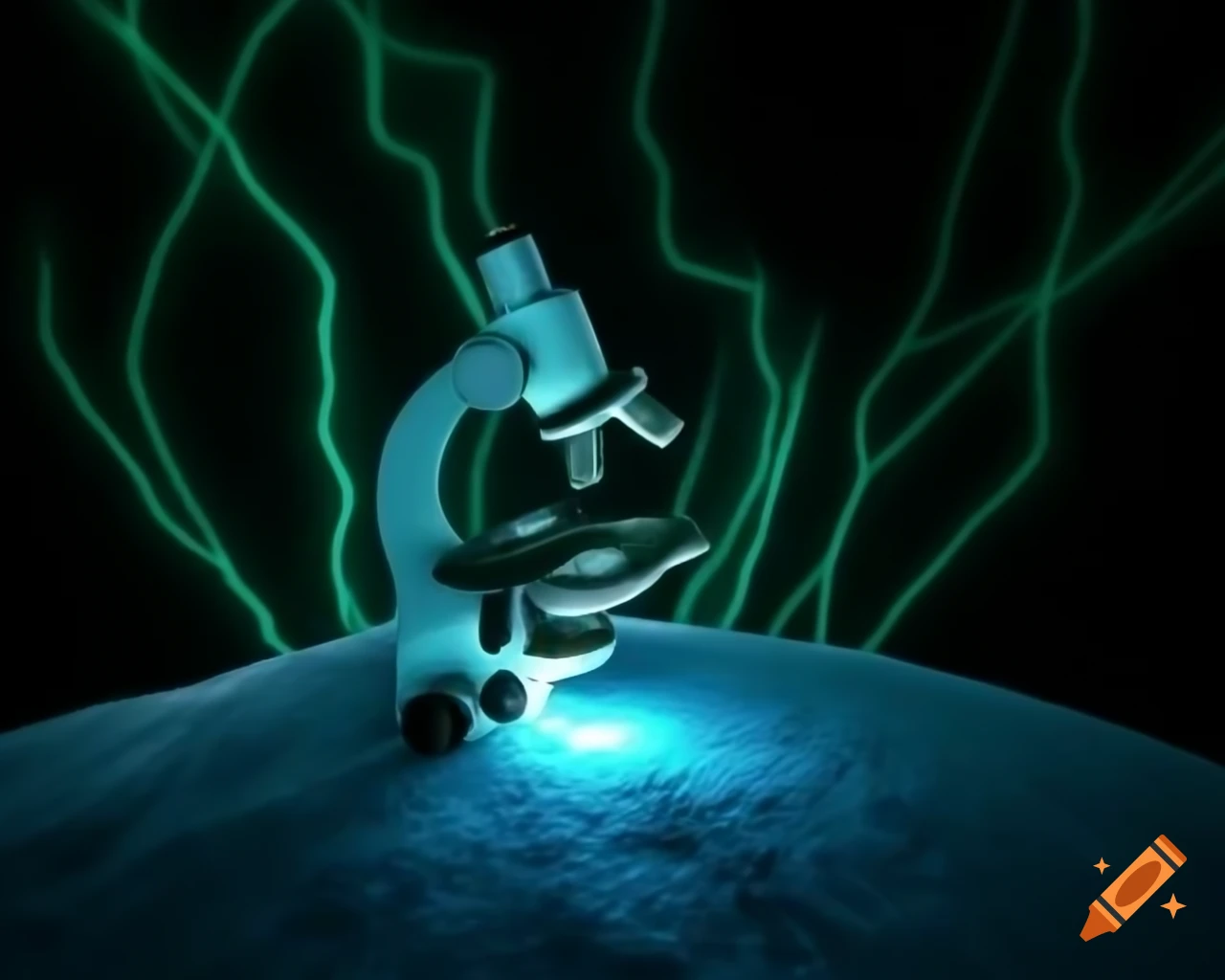 Hyperrealistic 3D render of genetics under an electron microscope