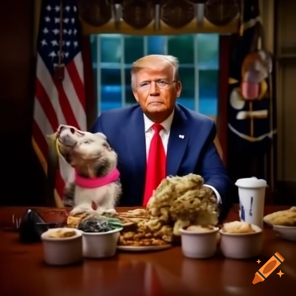 Dog food labels featuring Donald Trump's image