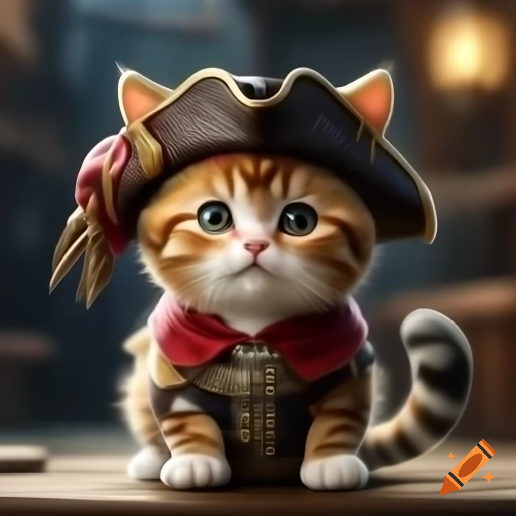Cute kitten dressed as a pirate drawing