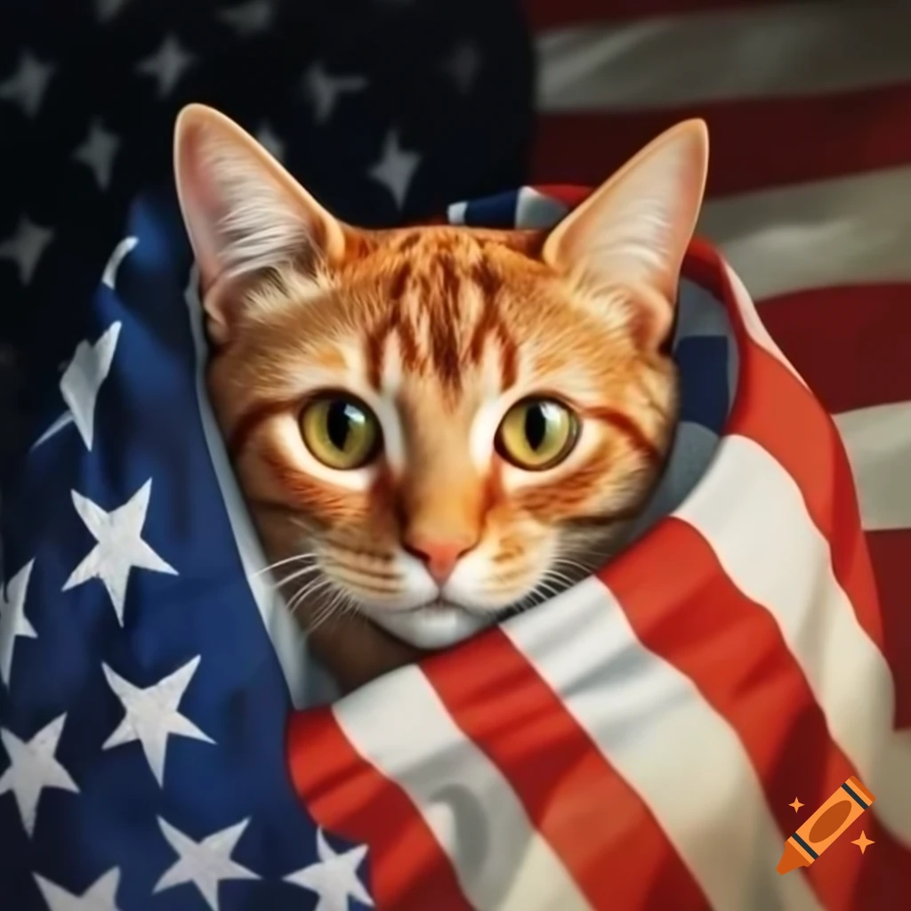 Ginger cat with USA flag