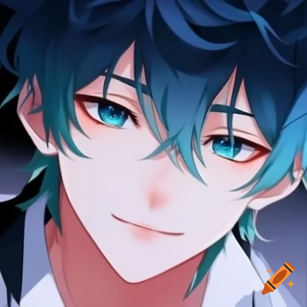 Anime character with blue-green hair and blue eyes