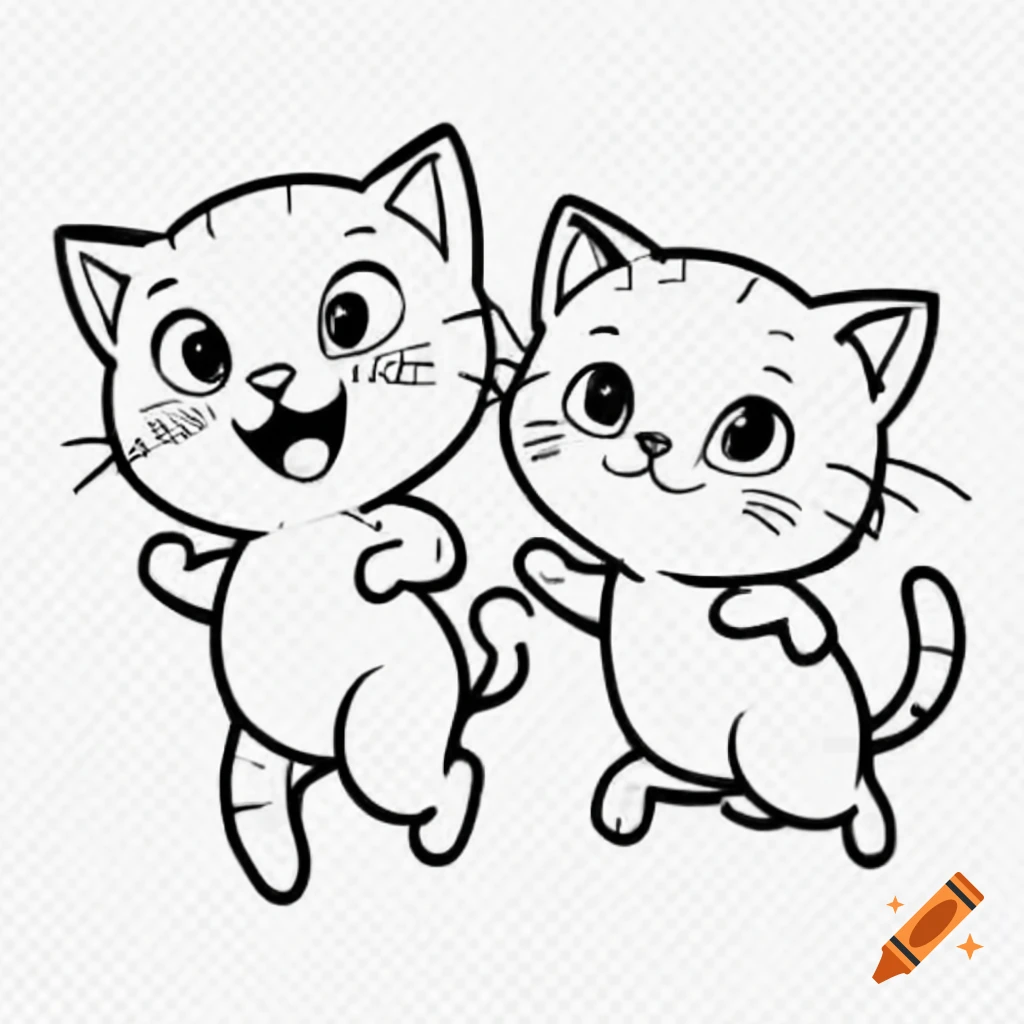 Two playful kittens chasing each other in black and white coloring book  style on Craiyon, image size:1024x1024