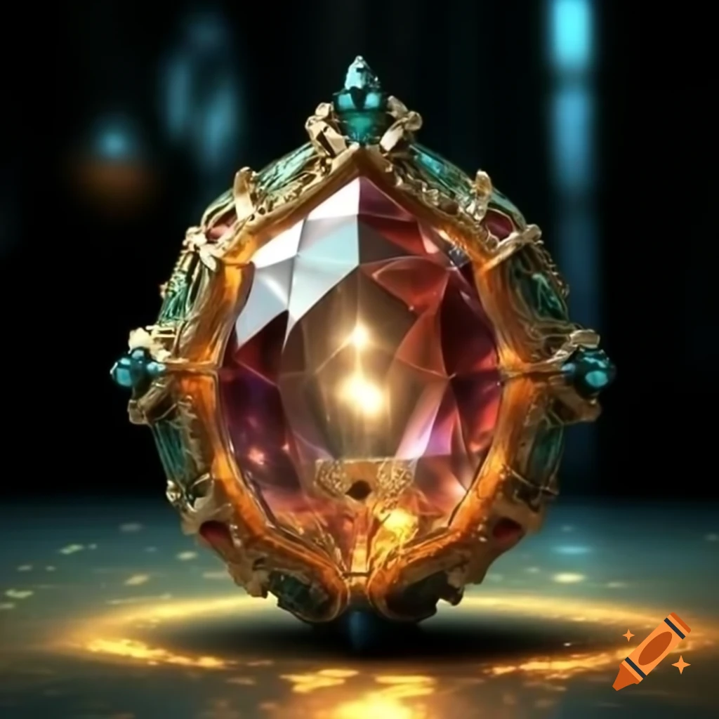 Opulent amulet with incandescent gem emitting shimmering light