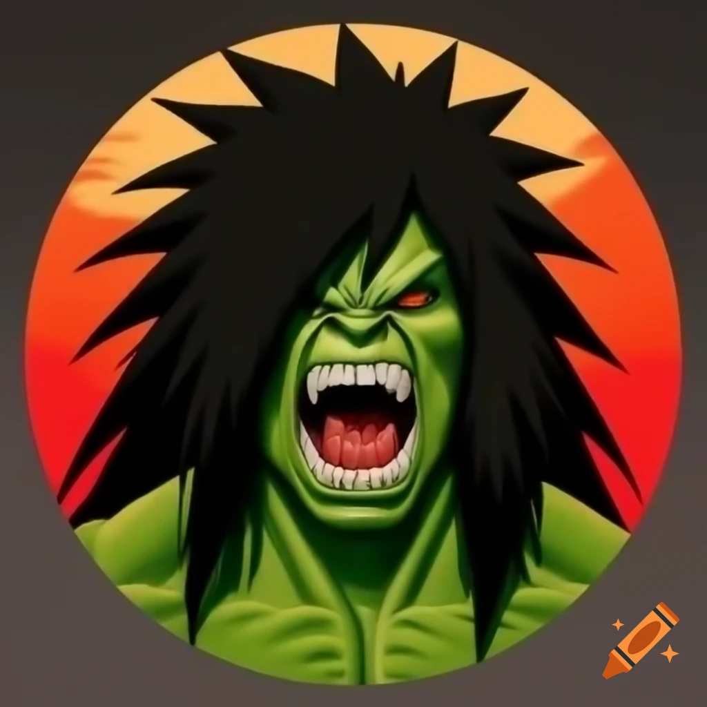 Hybrid character combining Hulk and Madara from anime