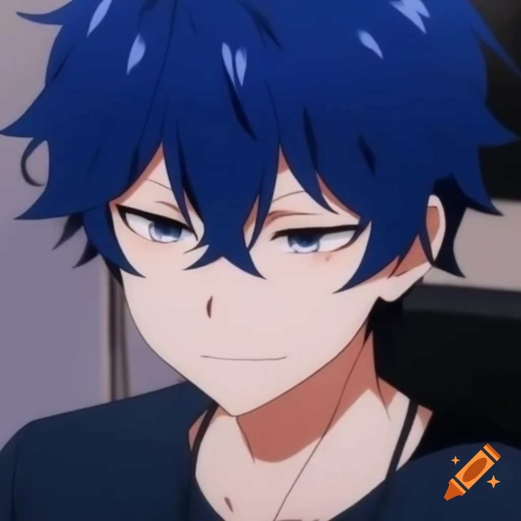 Adoptable anime character with tired blue hair and black eyes
