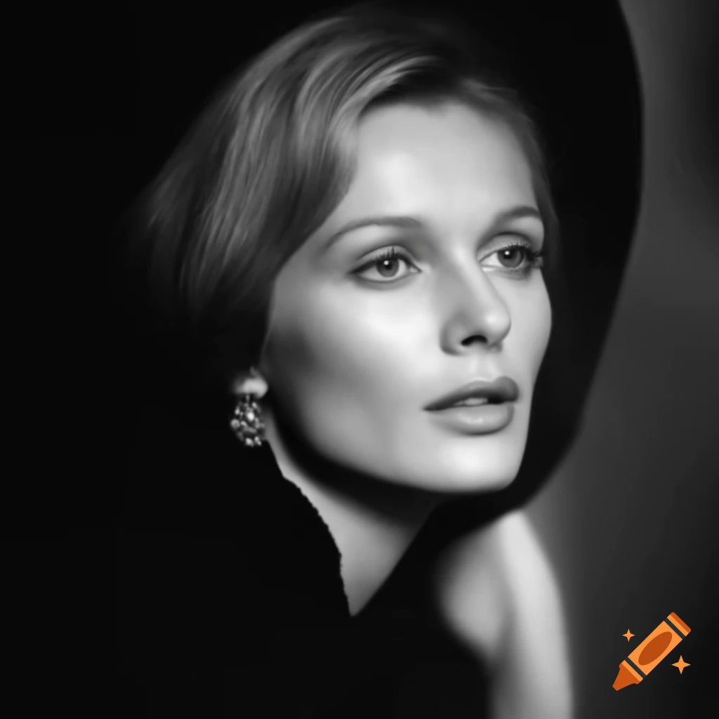 Hyper-realistic portrait of a beautiful young European actress resembling classic icons