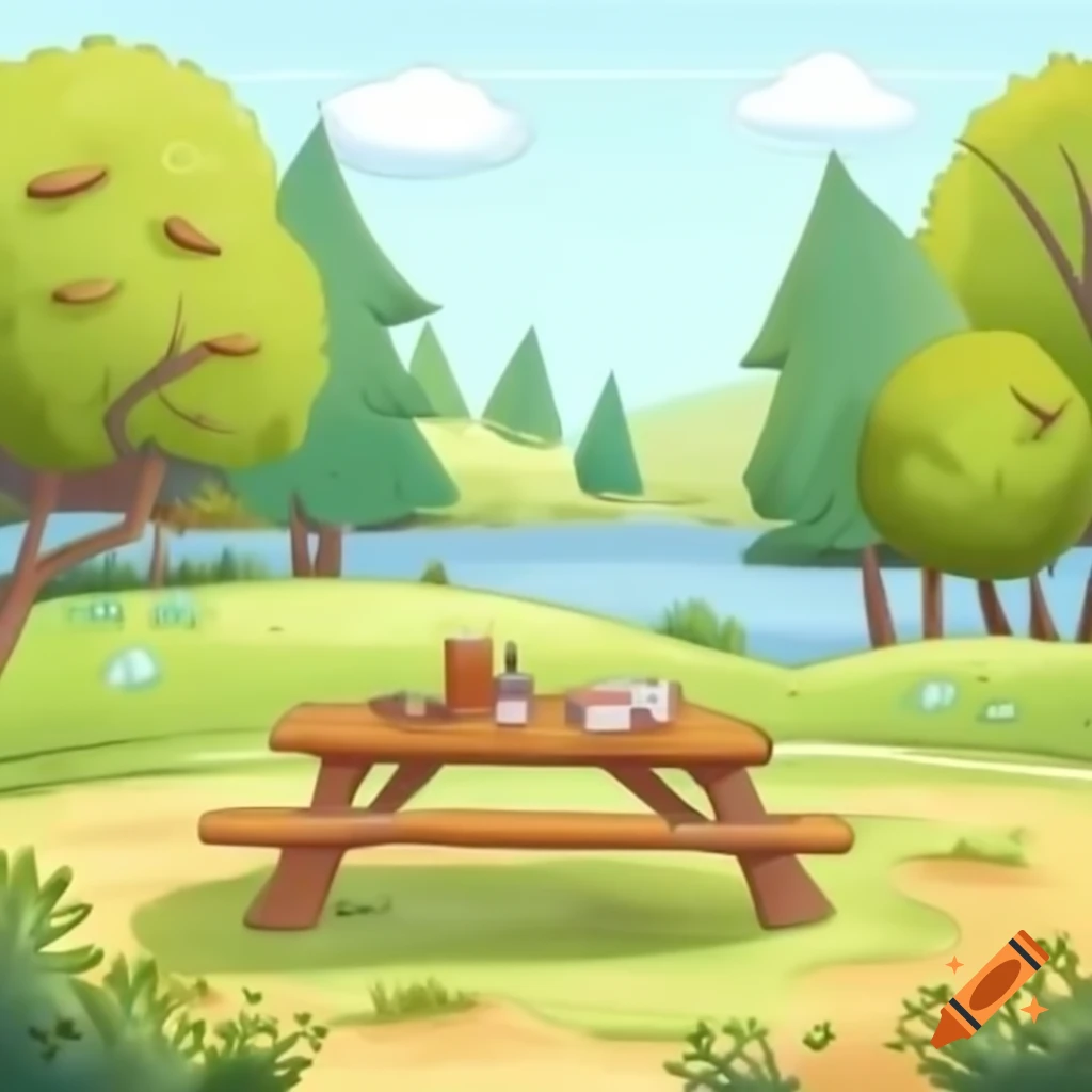 Picnic in a park, matte painting style