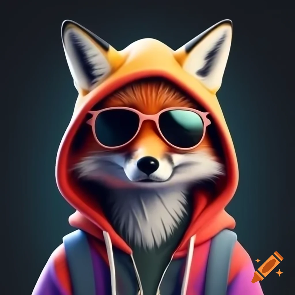 Fox in hoodie and sunglasses