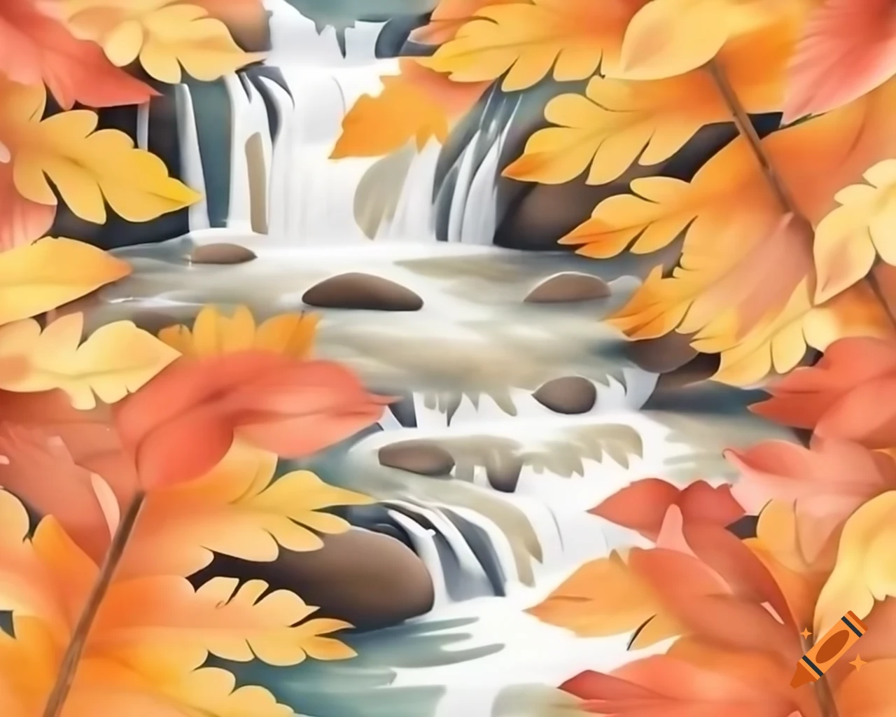Autumn leaves cascading in watercolor storybook style