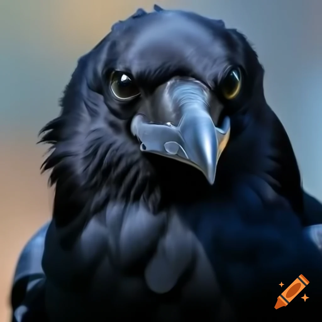 Close-up portrait of a black raven in pixel art style