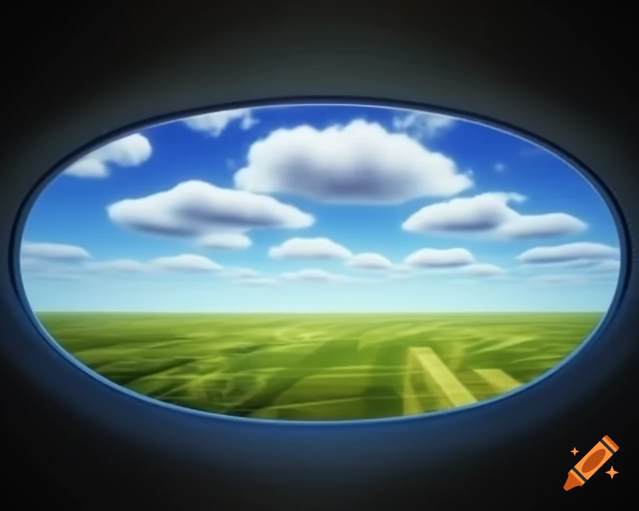 Panoramic view of an open field in photorealistic 3D render with clouds
