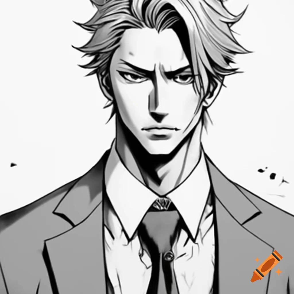 Concept art of male character in ace attorney style full body anime