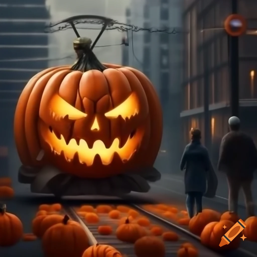 Magical tram transforming into a pumpkin reminiscent of Cinderella's chariot