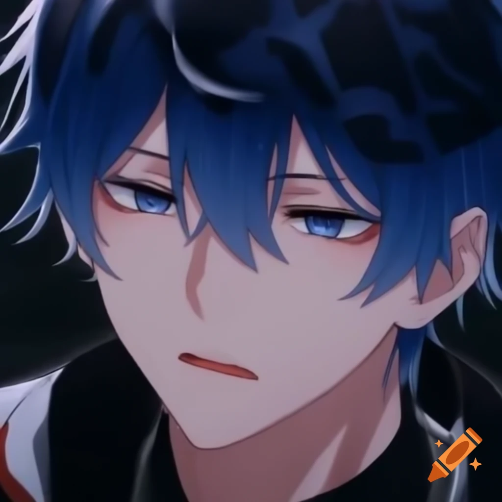 Adoptable anime character with tired blue hair and black eyes
