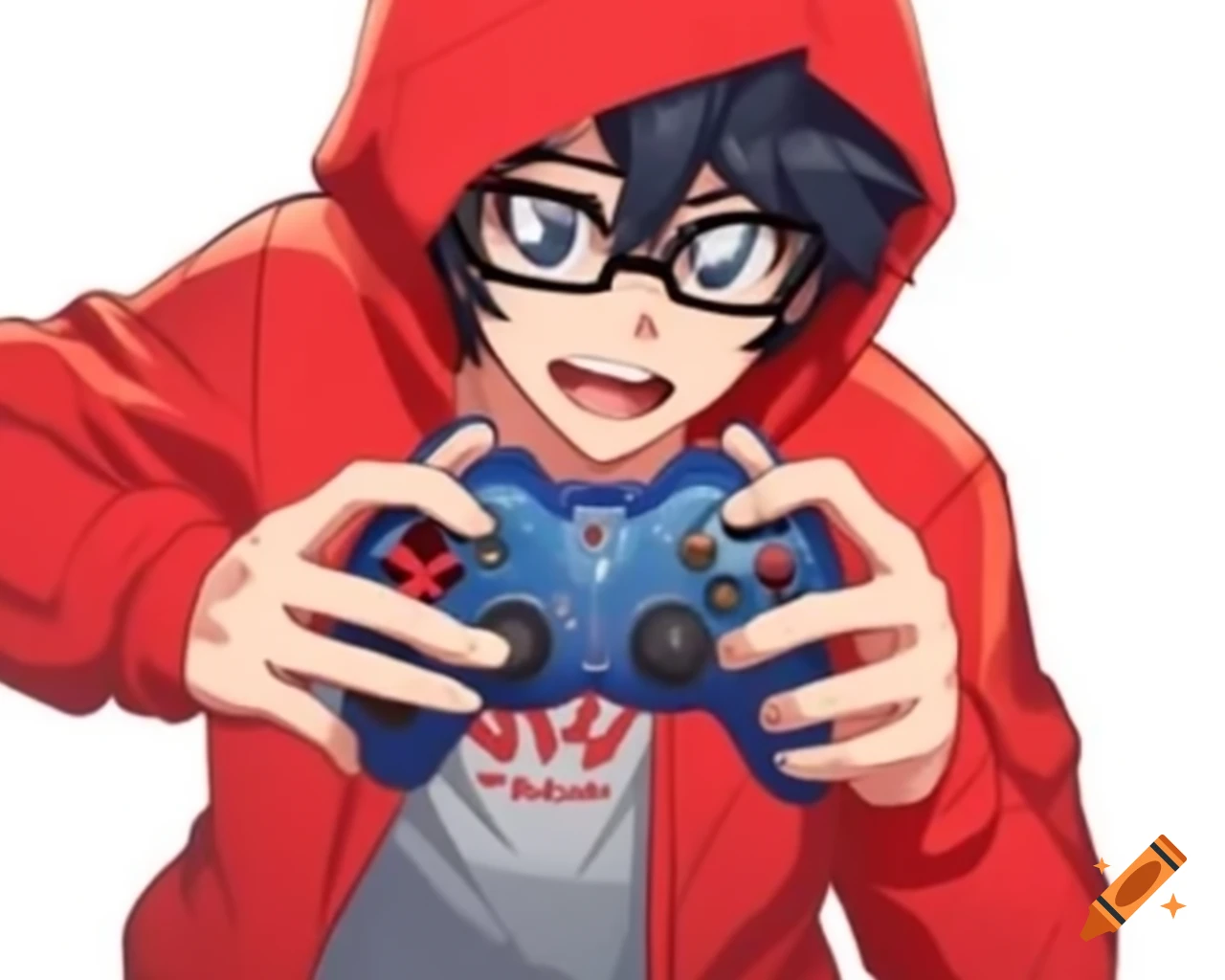 Man in green hoodie and red t shirt holding game controller in beyblade