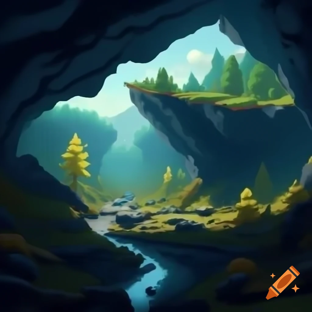 HD pixel art of realistic underground rock forest cave landscapes
