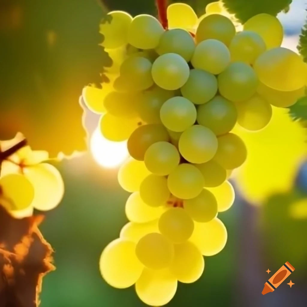 Sunlit grapes with dew drop