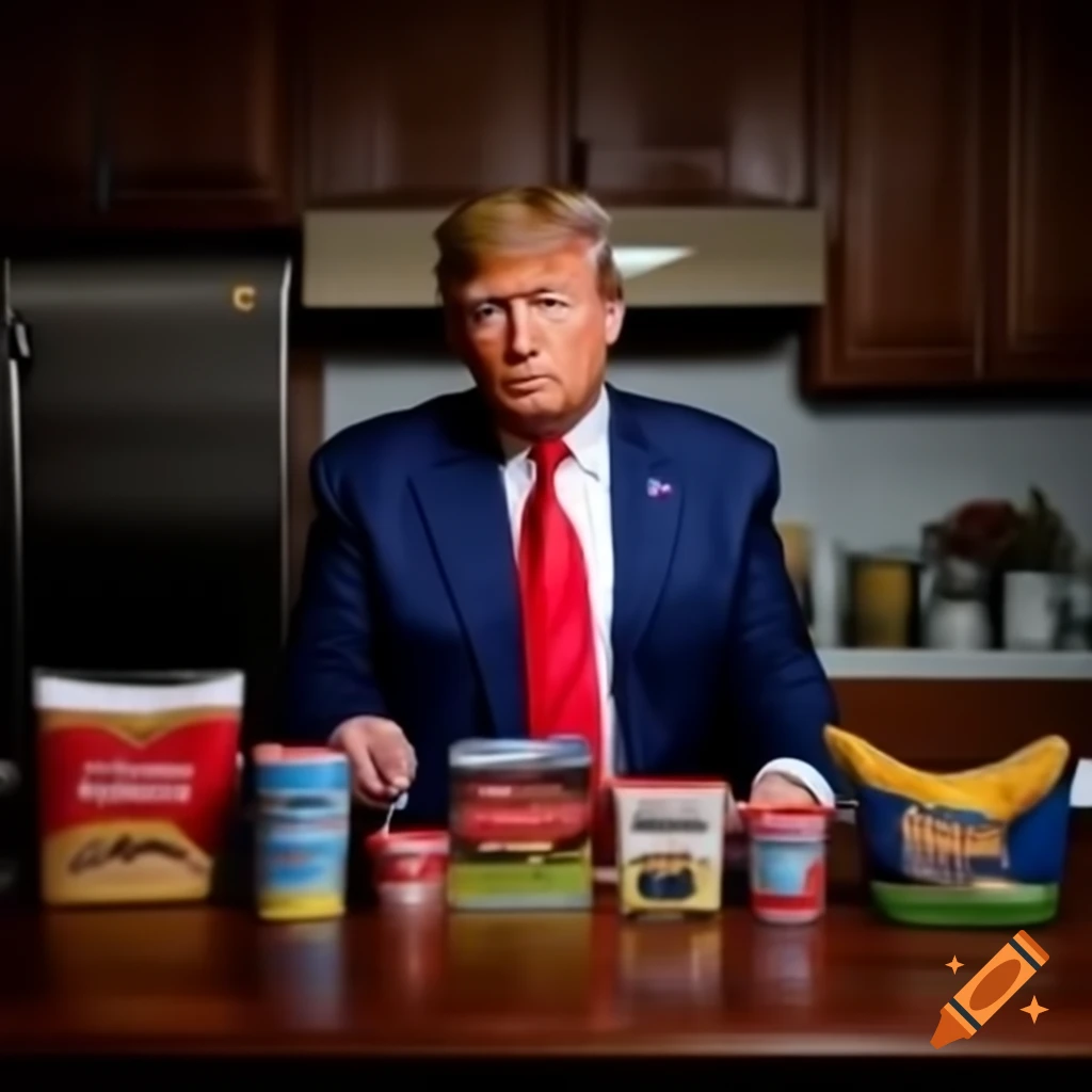 Dog food labels featuring Donald Trump's image