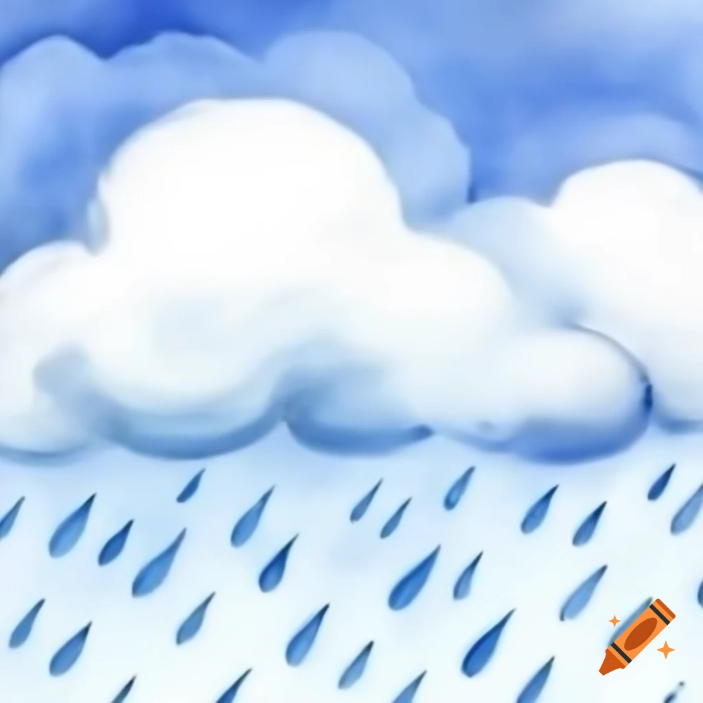Watercolor depiction of sky with clouds and rain