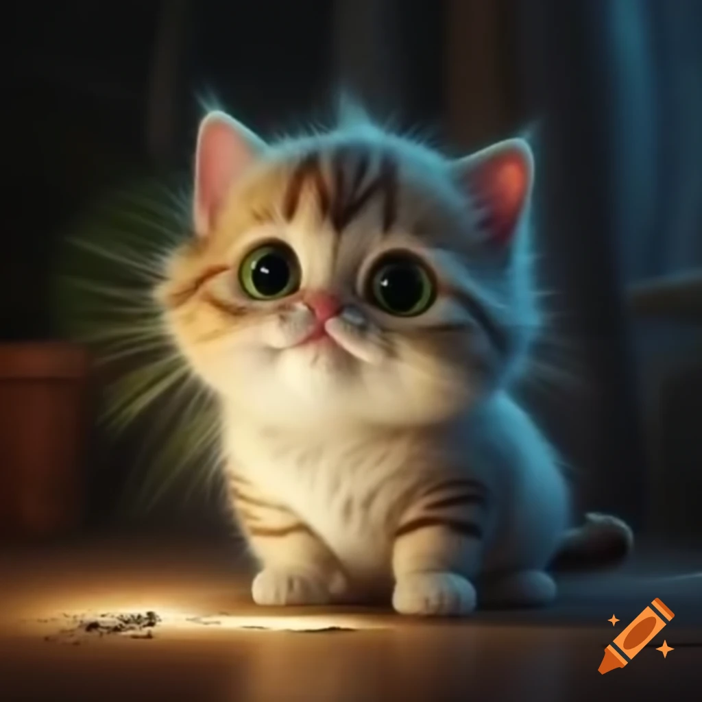 Adorable fluffy cat with glowing laser eyes and playful whiskers