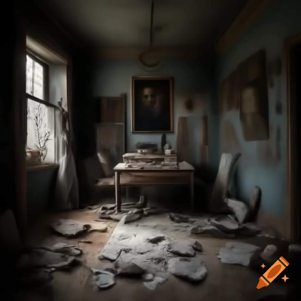 Scary room with demonic drawings and depictions on walls