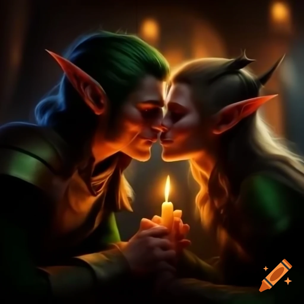 Portrait of two elf goblins illuminated by candlelight