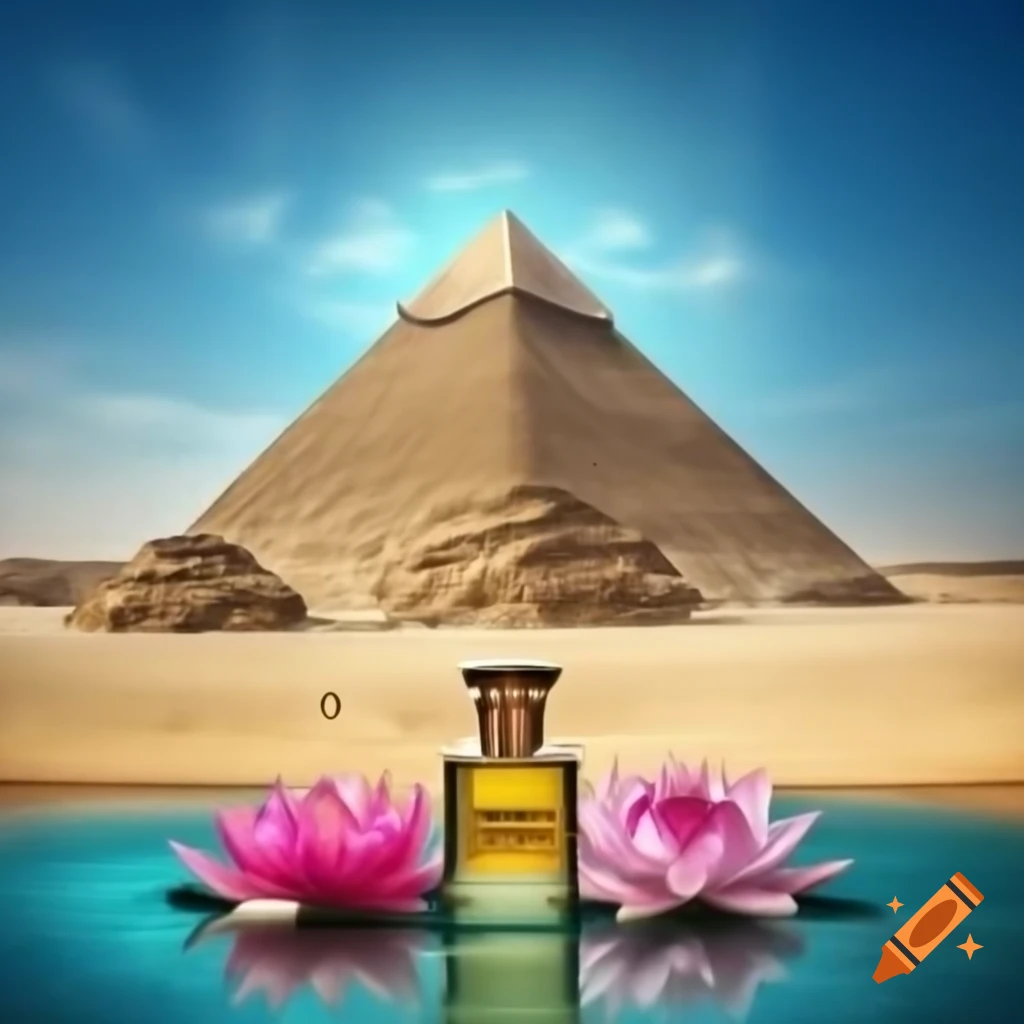Logo design featuring Great Pyramid background with Pharaonic script and lotus flower