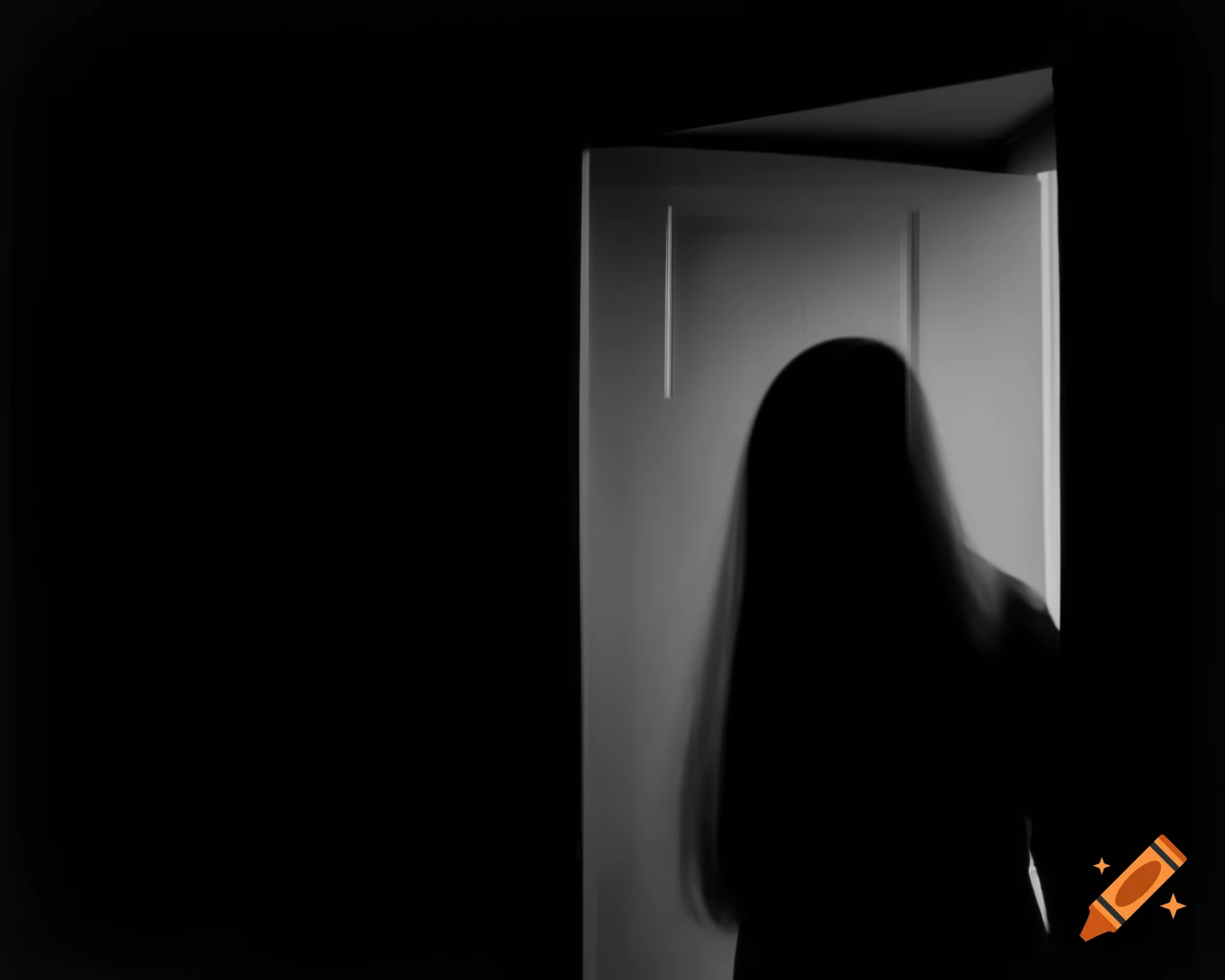 Mysterious woman in white with no face seated in dark hotel room on craiyon