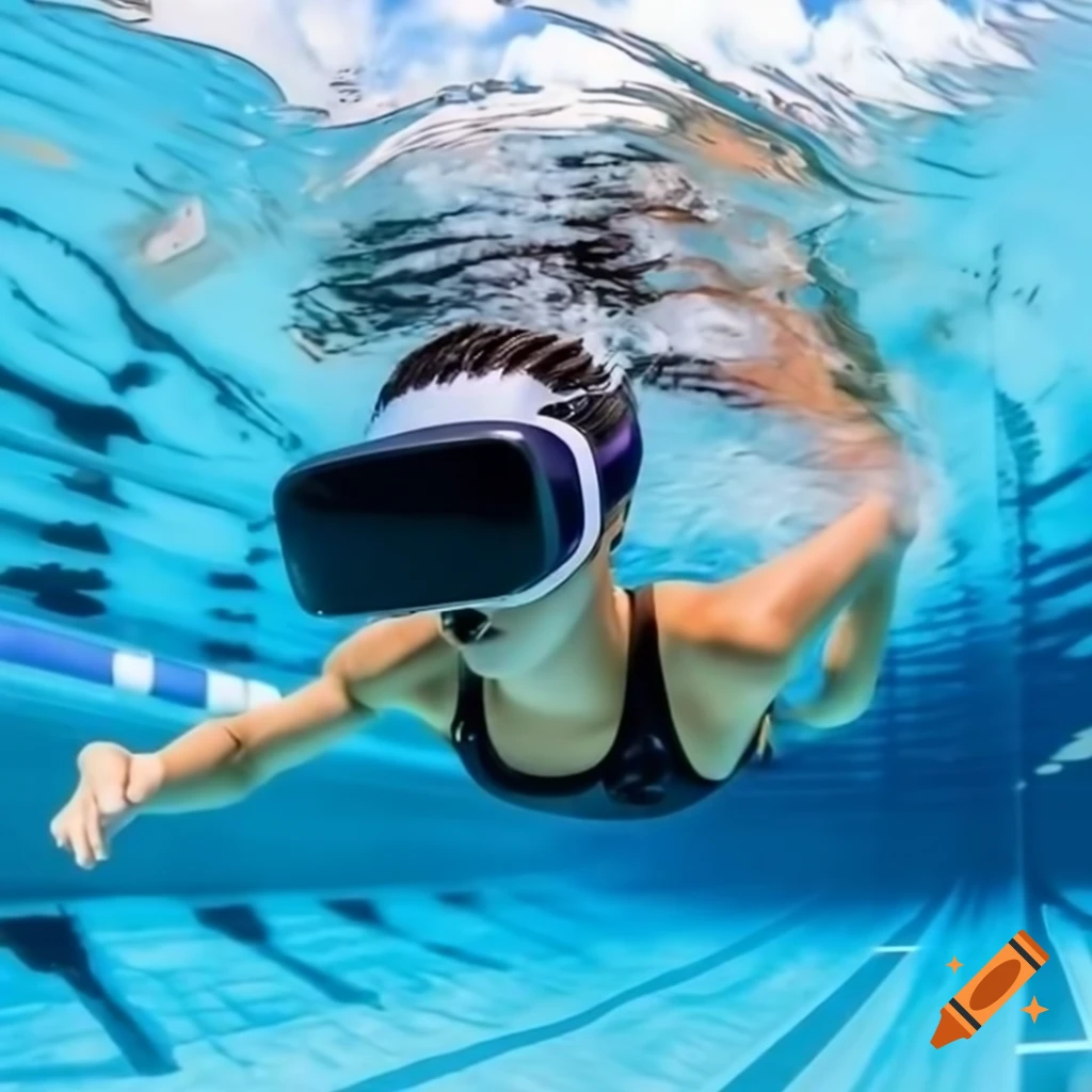 Swimmer using Apple Vision VR goggles while swimming