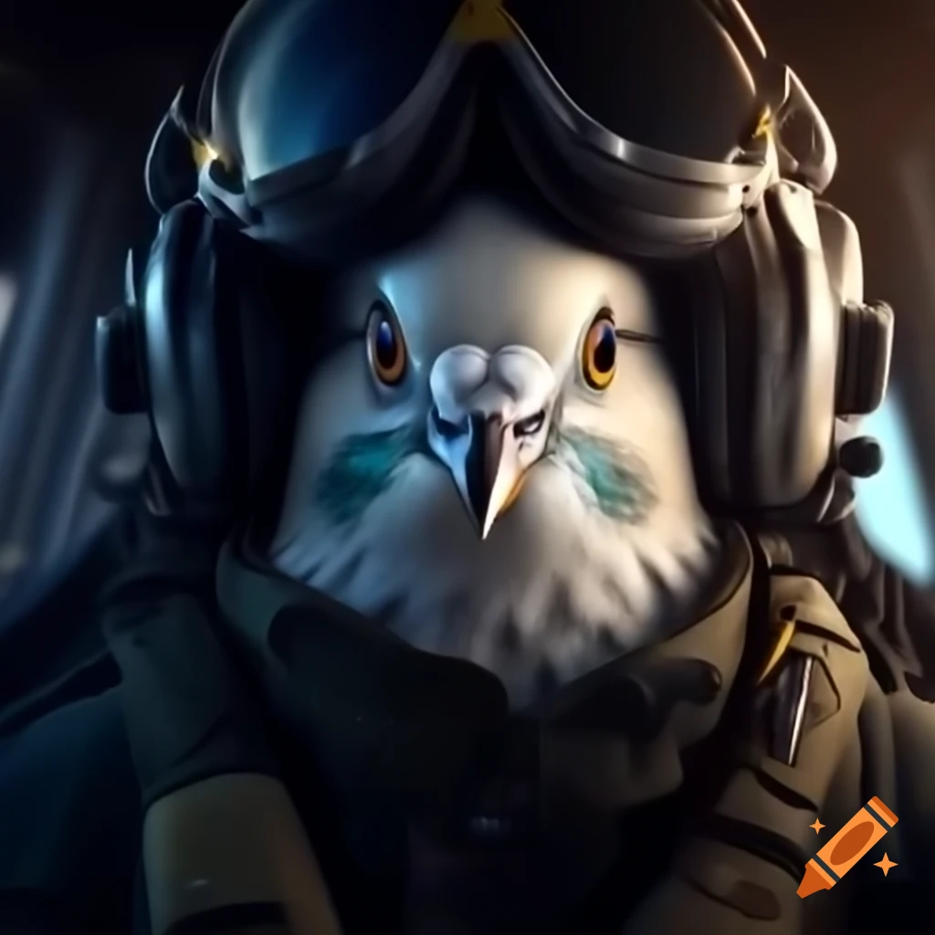 Photorealistic pilot dove flying fighter aircraft