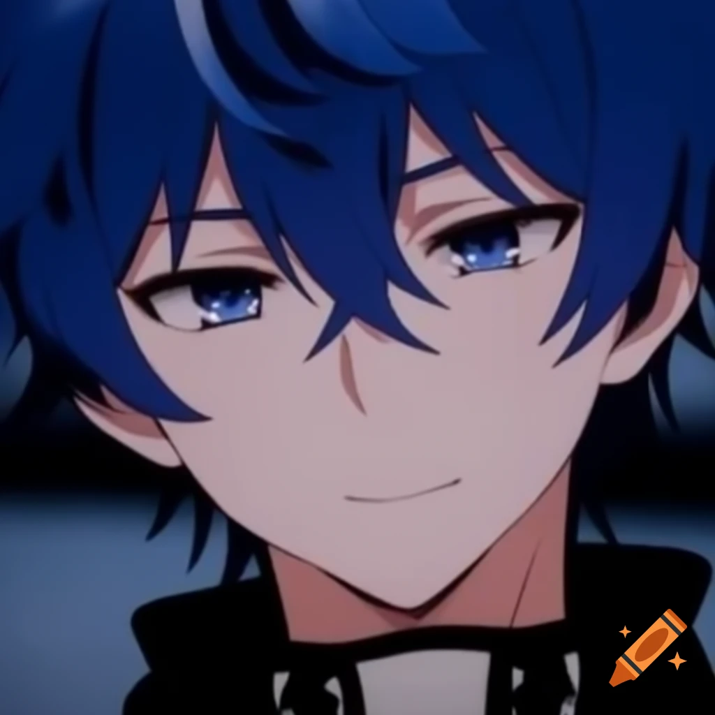 Adoptable anime character with tired blue hair and black eyes