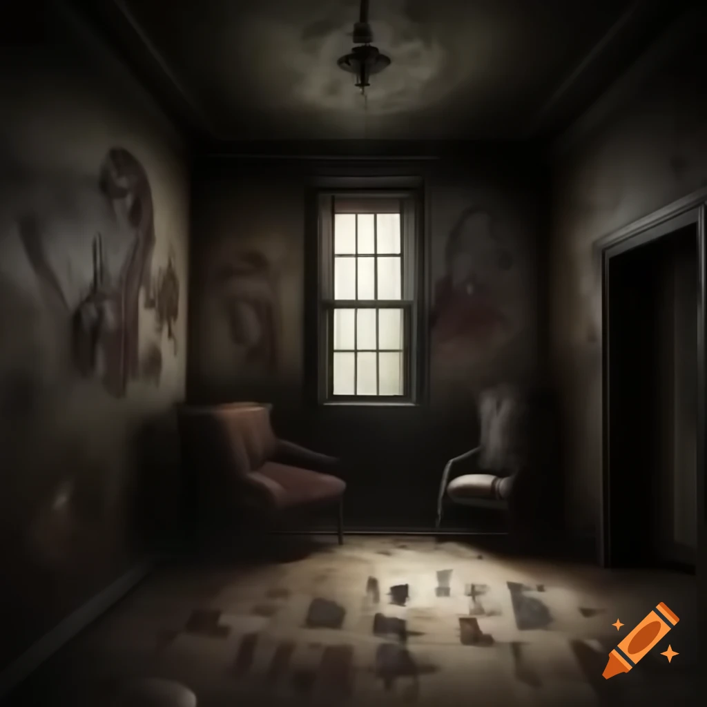 Frightening room with demonic drawings on walls