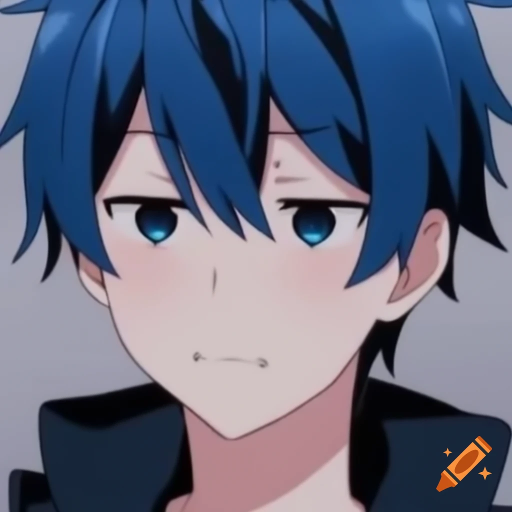 Adoptable anime character with tired blue hair and black eyes