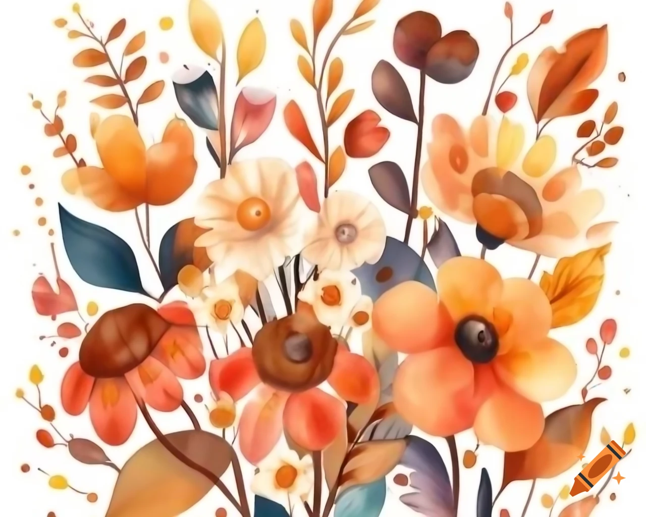 Colorful autumn flowers in watercolor shades of amber, orange, and gold