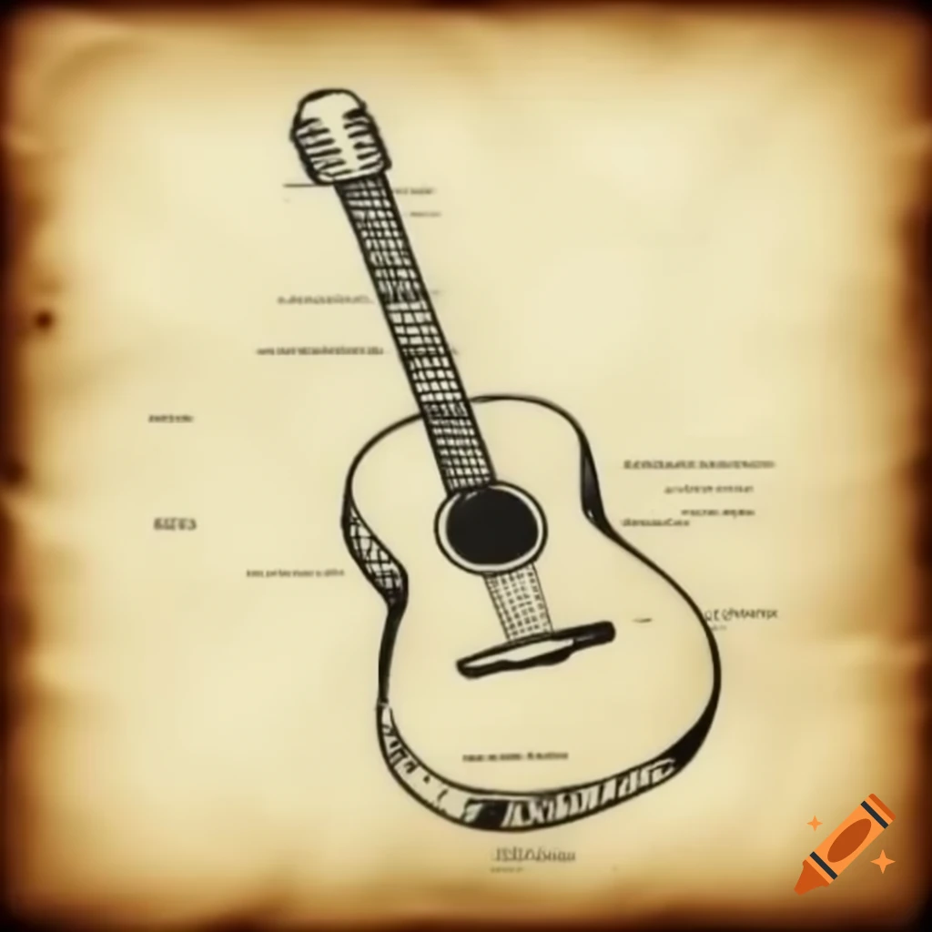 Sketch of a guitar on parchment paper
