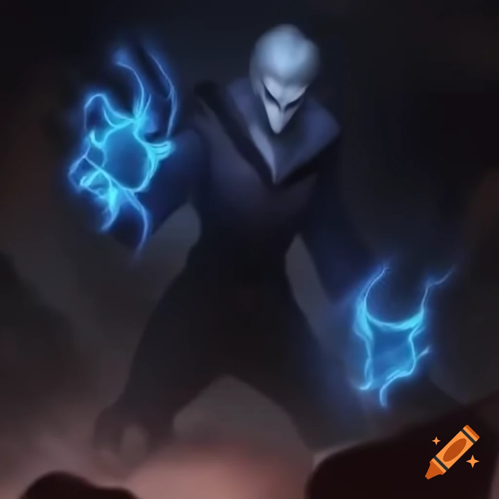 Menacing figure wielding electric blue energy with obsidian talons tearing at the ground