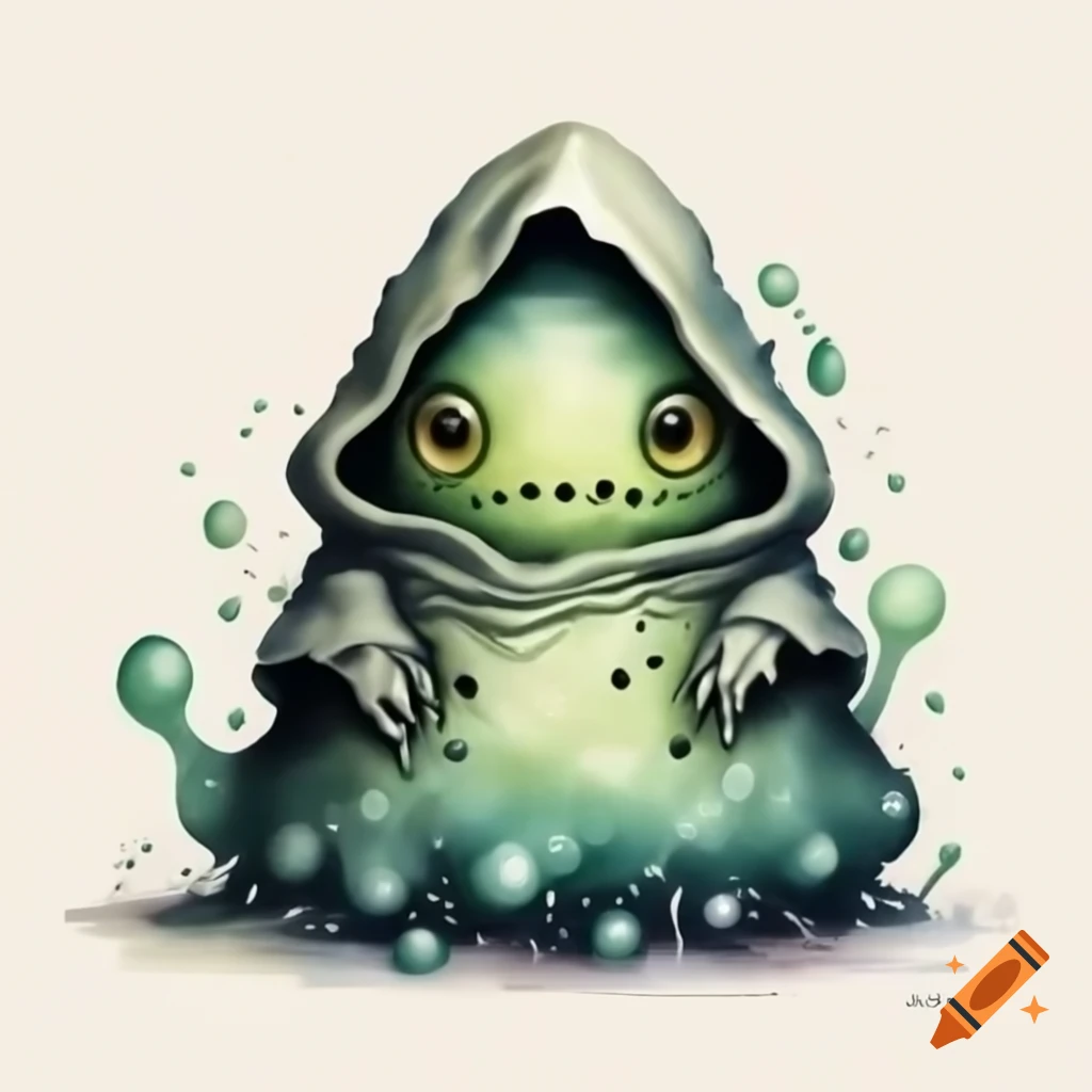 Highly detailed hooded cloak slime creature in full figure